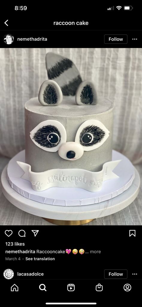 Raccoon Cake, Raccoon Cupcakes, Raccoon Birthday Party Ideas, Raccoon Cake Ideas, Raccoon Cake Birthday, Raccoon Party, Raccoon Themed Birthday Party, Raccoon Party Decorations, Fondant Raccoon Tutorial