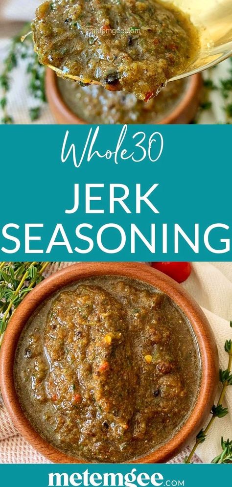 This jerk seasoning recipe is a spicy marinade of fresh herbs and spices similar to traditional Jamaican jerk seasoning but without added sugar. Add this versatile sauce to everything from meat to veggies. It's Whole30 compliant and paleo friendly. Jerk Seasoning Recipe, Jerk Chicken Marinade, Easy Taco Salad Recipe, Jerk Marinade, Jamaican Jerk Seasoning, Cuisinart Food Processor, Cooking The Perfect Steak, Seasoning And Spice, Whole 30 Diet