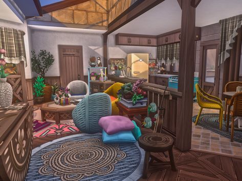 Sims 4 Bohemian House, House Bedroom Ideas, San Myshuno, Sims Inspiration, Girl Apartment, The Sims 4 Pc, Sims 4 House Building, Chic Interior Design, Sims Ideas