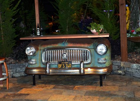 Car Bar at the SF Garden Show, 2014 | by pete@eastbaywilds.com Car Grill Repurposed, Repurposed Antiques, Garderobe Design, Bar Deco, Old Car Parts, Car Grill, Car Bar, Pool Stuff, Car Part Furniture