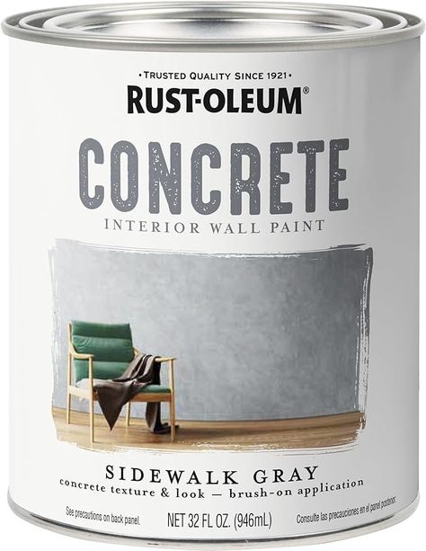 Rust-Oleum 379908 Concrete Interior Wall Paint, Quart, Sidewalk, 0.25 Gallon (Pack of 1) - Amazon.com Concrete Interior Wall, Concrete Wall Paint, Faux Concrete Wall, Concrete Interiors, Interior Wall Paint, Concrete Texture, Rust Oleum, Painting Concrete, House Paint Exterior