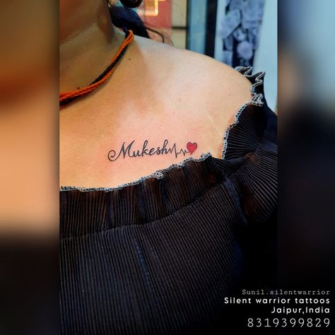 Tattooed by : @sunil.silentwarrior @silent_warrior_tattoos GT Central Mall Malviya Nagar #jaipur . Call or DM on 8319399829 for more information and appointments. #name #nametattoo #couplegoals #heart #tattoo #tattoogirl #instadaily #tattoo2me #tattoodesign #tattooworld #tattooideas #chesttattoo #tattooforgirls #silentwarriortattoos #freesoul #livefree #tattoo #artist #tattoosinindia #tattoosoninstagram #instagood #instalove #emotions #likesforlike #picofday #happyclient #happyme #follow Silent Warrior, Tattoo Chest, Warrior Tattoos, Chest Tattoos, Name Tattoo, Tattoo Tattoo, Chest Tattoo, Heart Tattoo, Tattoo Artist