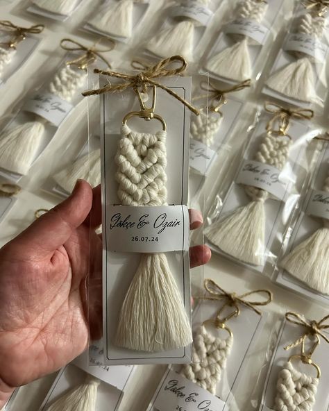 Macrame Keychain / Wedding Favor / Unique Wedding Gifts / Baby Shower Favors / Gifts Custom macrame keychains are a great option boho wedding favors, party gifts, baby shower favors, bridal shower gifts, baptism favors, bridesmaid favors, Christmas gift favors, favors for guest, thank you gifts, bulk gifts. This small macrame keychains completely by hand knitting method. Macrame Key Holders are made of 100% cotton yarn. The name tag on paper is created. #macrame #keychains #gift #wedding #... Christmas Gift Favors, Boho Wedding Favors, Shower Favors Bridal, Boho Wedding Favours, Bulk Gifts, Gift Favors, Bridesmaid Favors, Small Macrame, Macrame Keychain