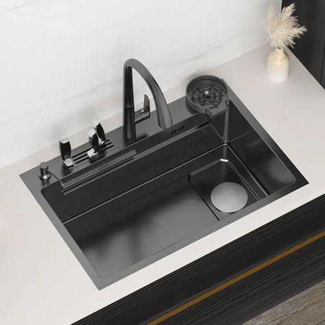 Multifunction Stainless Steel Sink | 304 Stainless Steel Topmount Sink - Kitchen Sink - Aliexpress Topmount Sink, Stainless Steel Texture, Kitchen Fixture, Stainless Steel Sheet, Waterfall Faucet, Knife Holder, Steel Sheet, Kitchen Sinks, Bowl Designs