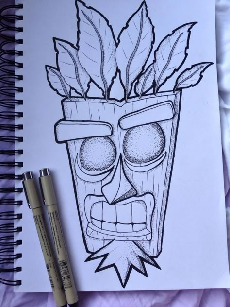 Badass Drawings, Tiki Art, Tiki Mask, Graffiti Doodles, Doodle Art Drawing, Dark Art Drawings, Graffiti Drawing, Crash Bandicoot, Art Drawings Sketches Creative