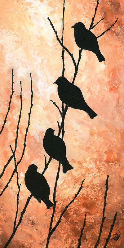 Bird Silhouette Art, Silhouette Painting, Bird Canvas, Bird Silhouette, Night Painting, Silhouette Art, Canvas Crafts, Tree Branch, Diy Art Painting