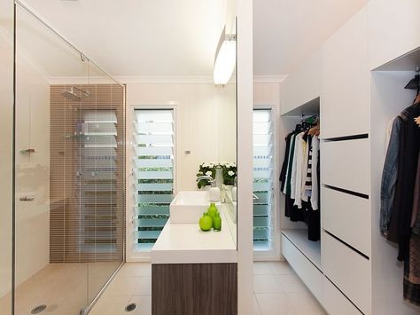 Bathroom and walk in robe Walk In Robe Layout, Ensuite And Walk In Robe Layout, Walk In Wardrobe And Ensuite, Walk In Robe Ideas, Ensuite Layout, Bedroom Extension, Walk In Robes, Granny Flat Plans, Open Plan Bathrooms