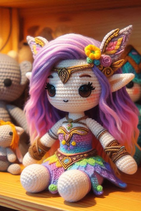 Craft an enchanting amigurumi elf doll with a fantasy flair. Follow this detailed guide to create a magical crochet doll with intricate designs! Crochet Ivy, Magical Crochet, Elf Doll, Intricate Designs, Crochet Dolls, Amigurumi Doll, Amigurumi Crochet, Crochet Doll, Crochet Ideas