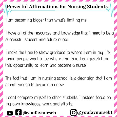 Affirm that you will be a nurse @yourfavnurseb Student Nurse Affirmations, Student Nurse Inspiration, I Will Be A Nurse, Medical Student Affirmations, Nursing Manifestation, Nursing Student Affirmations, Nursing School Affirmations, Nursing Students Humor, Nursing Vision Board Ideas