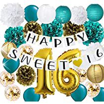 Check this out! 16th Birthday Party Decorations, 16 Birthday Decorations, Sweet 16 Sign, Gold Birthday Party Decorations, 16th Birthday Decorations, Gold Foil Balloons, Sweet 16 Decorations, Tissue Pom Poms, Happy 16th Birthday