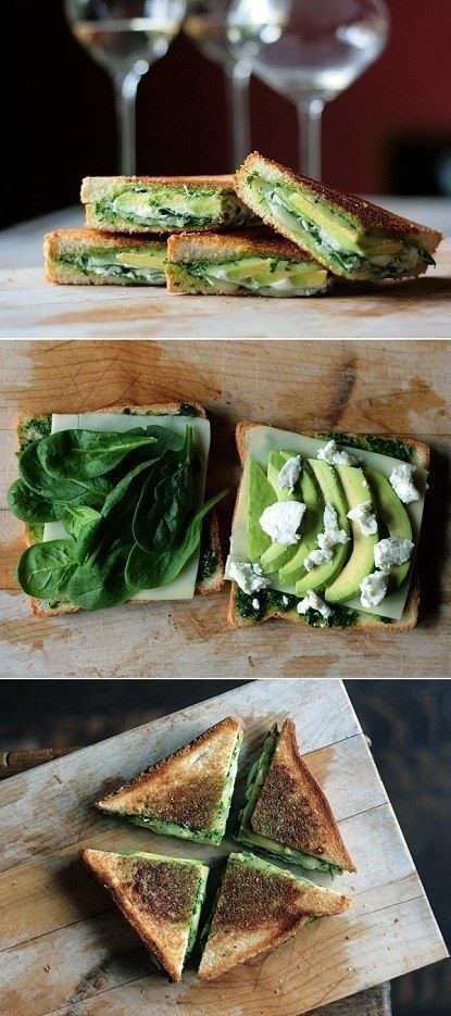 Pesto, Mozzarella, Baby Spinach, Avocado Grilled Cheese Sandwich | Community Post: 10 Healthy Food Recipes You Have To Try Goat Cheese Grilled Cheese, Avocado Grilled Cheese, Pesto Mozzarella, Spinach Avocado, 10 Healthy Foods, God Mat, Good Eat, Think Food, Lunch Snacks