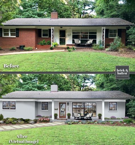 6 Home Makeovers: How to Copy the Look | Blog | brick&batten Brick Ranch Exterior Makeover, Brick Ranch Remodel, Painted Brick Ranch, Brick House Exterior Makeover, Brick Ranch Houses, Ranch House Remodel, Home Makeovers, Ranch House Exterior, Painted Brick House