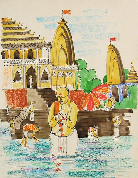 Based Drawing, Ganga River, Ganges River, Awesome Drawing, Ganesh Art Paintings, Scene Drawing, Flowers Illustration, Easy Drawings For Kids, Female Art Painting