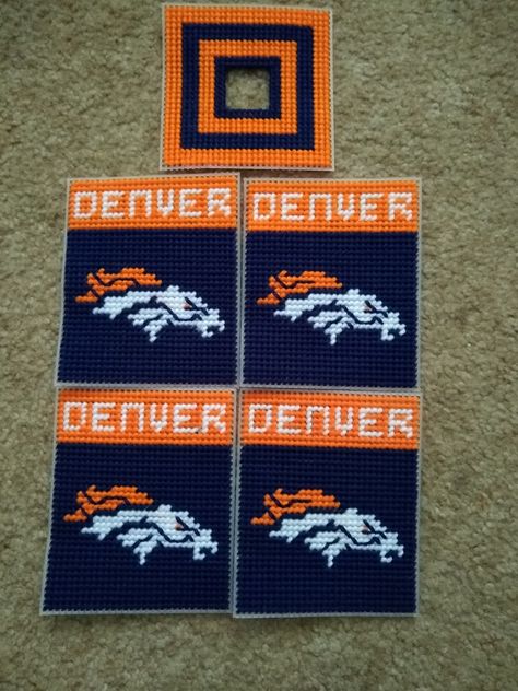 Plastic Canvas Denver Broncos, Nfl Plastic Canvas Patterns, Plastic Canvas Tissue Box Patterns, Football Cross, Plastic Canvas Tissue Box Cover, Plastic Canvas Box Patterns, Fancy Cursive, Nfl Logos, Pop Tab Crafts