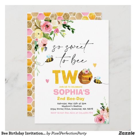 Bee Birthday Invitations Free Printable, Bumble Bee 2nd Birthday Party, Maya The Bee Birthday Party, Honey Bee Birthday Party, Honey Bee Birthday, Birthday Sunflower, Bumble Bee Birthday, Birthday Party Girl, Bee Birthday Party