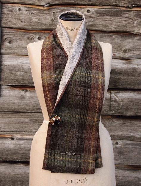 Barkcloth Projects, Harris Tweed Crafts, Sewn Scarf, Modest Winter Fashion, Homemade Scarves, Sewing Scarves, British Country Style, Tweed Scarf, Collar Shirts Women