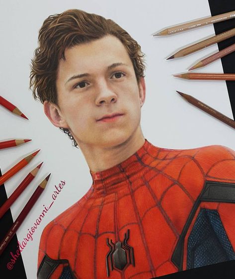 I can't believe it's hand-drawn!But OMG it really is!-Credit:  @sheilargiovanni_artes-Turn on post notifications in order not to miss  an....superheronow is sharing instagram posts and you can see pictures  video posts and on this media post page. Spiderman Tom Holland, Spiderman Tom, Marvel Art Drawings, Avengers Drawings, Holland Art, Spiderman Drawing, Tom Holland Zendaya, Prismacolor Art, Marvel Drawings