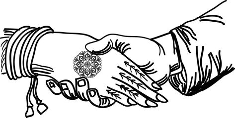 Indian wedding symbol hand of groom and bride, marriage function black and white line drawing clip art illustraiton. Indian wedding clip art vector art . Couple Hand Black And White, Sadi Card Clip Art Png, Wedding Symbols Hindu, Indian Wedding Drawing, Wedding Clipart Black And White, Marriage Drawing, Wedding Clipart Free, Marriage Painting, Marriage Hand