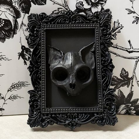 This *Mini* Victorian Gothic 3d Tiny Bat Skull Wall Dcor Piece Is Made Of Epoxy Resin That Has Been Tinted And Was Hand-Poured. Quality, Solid, Durable Construction. Size: 3.75" 2.75" 0.75" Comes In Black (As Pictured), Or Any Other Color Of Your Choice. The Black Is Hand-Painted With Acrylic Paint (Thus The Higher Price). Every Other Color Choice Is Cast And Coated With A Clear Gloss Coat, But Not Painted. The Back Comes With An Adhesive Triangle Hook To Enable You To Hang It On Any Wall. Perfe Victorian Goth Furniture, Skull Coming Out Of Picture Frame, Gothic 3d Art, Gothic Picture Wall, Diy Gothic Wall Decor, Gothic Crafts Diy, Victorian Goth Bedroom, Diy Gothic Decor, Bat Bathroom