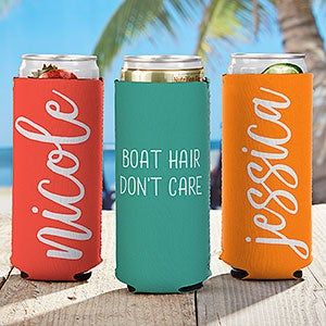 Trendy Tumbler Ideas, Slim Can Koozie Ideas Vinyl, Slim Can Koozie Ideas, Koozie Ideas Vinyl, Diy Koozies, Cute Summer Quotes, Personalized Koozies, Vacation Tumbler, Bottle Koozies