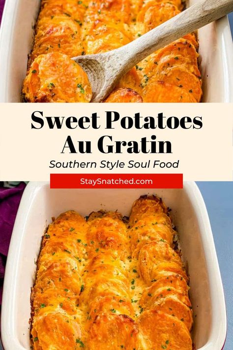 Sweet Potato Au Gratin, Sweet Potato Side Dish Recipes, Savory Sweet Potato Recipes, Scalloped Sweet Potatoes, Sweet Potato Side Dish, Sweet Potato Gratin, Sweet Potato Sides, Au Gratin Potato Recipes, Sweet Potato Dishes