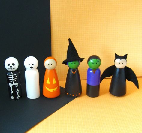 Frankenstein Pumpkin, Pinecone Crafts Kids, Pumpkin Skeleton, Ghost Witch, Wood Peg Dolls, Cones Crafts, Peg People, Pine Cone Crafts, Pin Doll