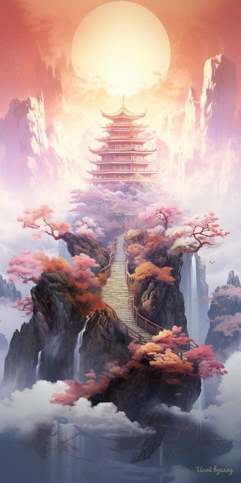 Chinese Fantasy Aesthetic, The Cross Aesthetic, Chinese Fantasy Art Landscape, Chinese Background Landscape, Xianxia Aesthetic, Domain Expansion Ideas, Tradition Aesthetic, Chinese Fantasy Art, Cross Aesthetic