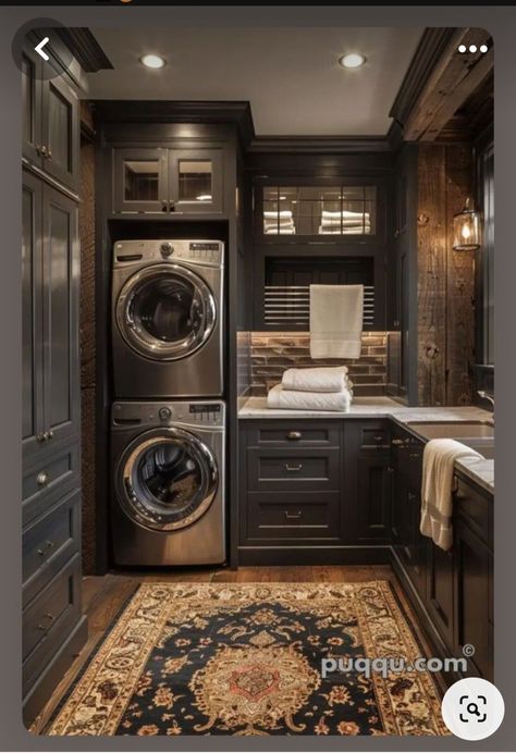 Washer And Dryer Aesthetic, Dark Laundry Room, Big Laundry Room, Laundry Room Closet Ideas, Room Closet Ideas, Laundry Quotes, Laundry Room Decor Ideas, Laundry Room Wallpaper, Dream Laundry Room