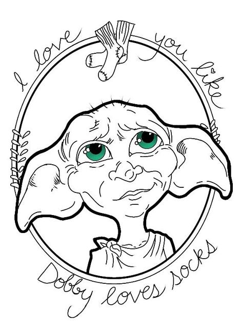 Dobby Harry Potter Painting, Harry Potter Dobby Drawing, Harry Potter Line Art Tattoo, Dobby Drawing Easy, Dobby Sketch, Harry Potter Line Art, Dobby Drawing, Dobby Tattoo, Harry Potter Lines