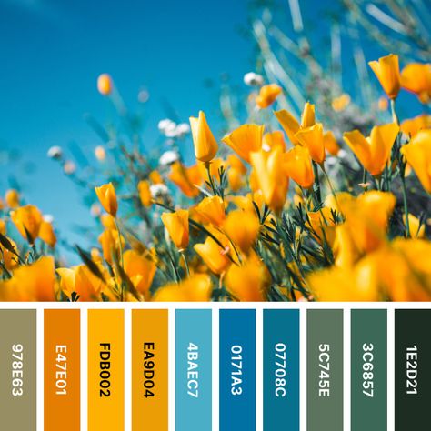 Yellow and Blue Color Palette in Home Decor • KBM D3signs Navy Turquoise Yellow Color Palette, Sunflower Color Palette, Yellow And Blue Color Palette, Blue And Yellow Color Palette, Blue And Yellow Living Room, Bus Build, Dnevna Soba, Yellow Palette, Bright Color Schemes