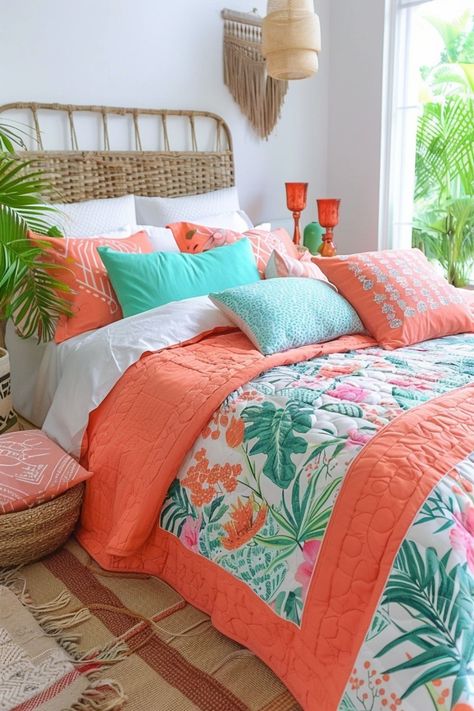 Bedroom Refresh on a Budget: Stylish and Affordable Ideas Summer Bedroom Decor, Bold Bedroom, Pink Board, Fresh Bedroom, Summer Bedroom, Tropical Bedrooms, Neutral Bedrooms, Art Deco Bedroom, Bedroom Orange