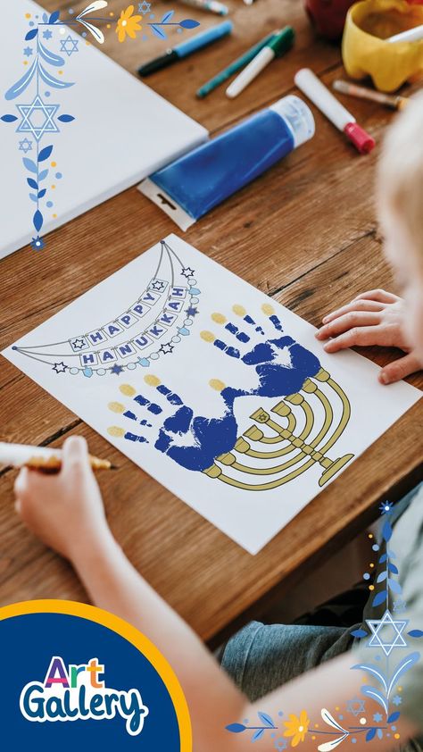 Hanukkah Eyfs Activities, Hanukkah Arts And Crafts For Kids, Hanukkah Arts And Crafts, Hanukkah Handprint Crafts, Hannukah Eyfs Activities, Hannukah Stem Activities, Hanukkah Toddler Crafts, Jewish Holiday Crafts, Hanukah Arts And Crafts