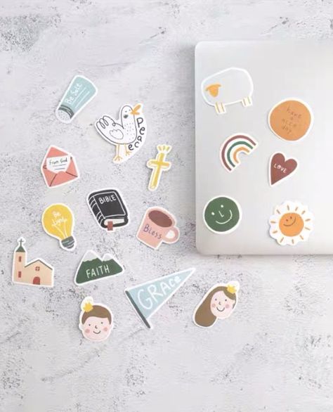 Christian stickers - Stickers Photography Ideas, Product Photography Stickers, Sticker Product Photography, Stickers Photoshoot, Christian Sticker Ideas, Sticker Photoshoot, Christian Stickers Aesthetic, Christian Stationary, Photography Stickers