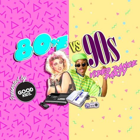 Duel of the Decades: 80s vs 90s Video Dance Party 90s Dance Party, 80s Vs 90s, 80s Vs 90s Party, 80s 90s Party, 90s Videos, 90s Dance, 90s Party Ideas, Decades Party, Music Competition