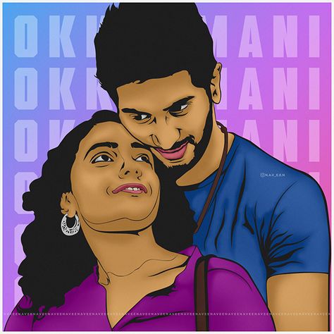 OK KANMANI on Behance Ok Kanmani Drawing, Ok Kanmani Art, Ok Kanmani Illustration, Ok Kanmani Poster, Tamil Movie Poster Art, Telugu Movie Illustration Art, Actors Illustration, Cute Movie Scenes, Classic Movie Quotes