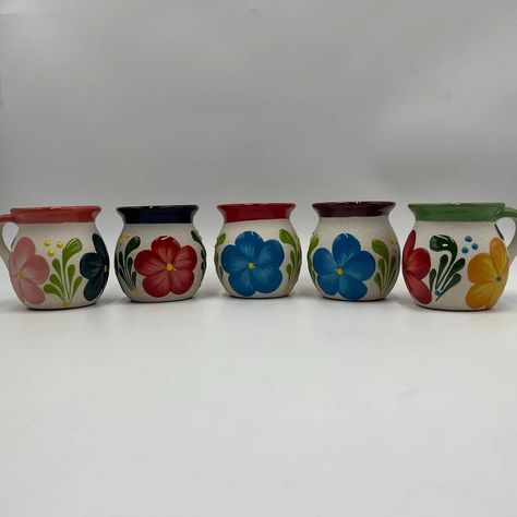 Set of 6 Handmade Mexican Talavera Mugs Clay Jarritos | Etsy Mugs Clay, Unique Cups, Mexican Glassware, Mexican Candy, Handmade Cups, Cup Crafts, Mexican Talavera, Egg Holder, Kitchen Themes