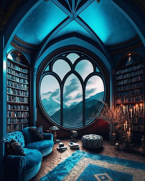 Slytherin And Gryffindor, Ravenclaw Room, Hogwarts Ravenclaw, Dark Academia Interior, Ravenclaw Pride, Library Bedroom, Ravenclaw Aesthetic, Castle Decor, Ravenclaw House