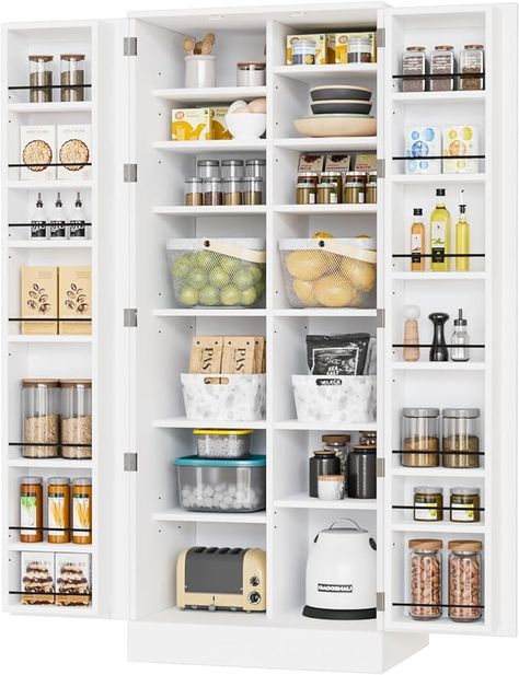 Amazon.com: VINGLI Pantry Cabinet,Tall White Kitchen Storage Cabinet with 2 Doors and Adjustable Shelves, 59" H Food Storage Freestanding Cupboard for Small Space in Dining Room, Living Room… : Home & Kitchen Freestanding Cupboard, Pantry Storage Cabinets, Organiser Cucina, Cabinet Tall, Kitchen Storage Cabinet, Freestanding Kitchen, Room Upgrade, Kitchen Pantry Cabinets, Kitchen Cabinet Storage