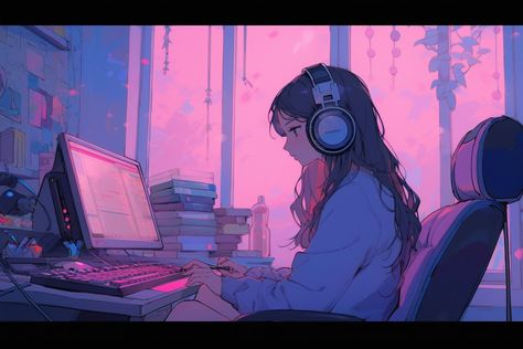 Lofi Girl, Lo Fi, A Girl, Headphones, Computer, On Twitter, Twitter, Anime