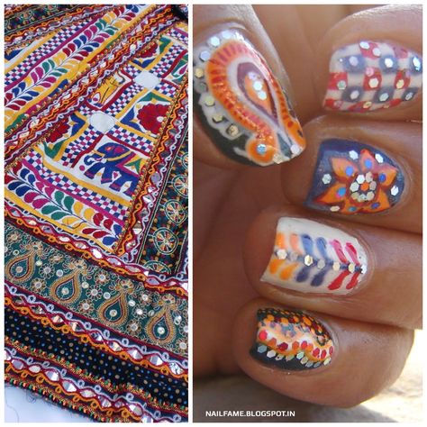 NAVRATRI SPECIAL NAILART Navratri Nail Art Ideas, Nail Art Designs For Navratri, Navratri Nail Art Simple, Navratri Special Nail Art, Navratri Special Nail Art Designs, Navratri Nails Idea, Navratri Nail Art, Festive Nails Indian, Navratri Nails