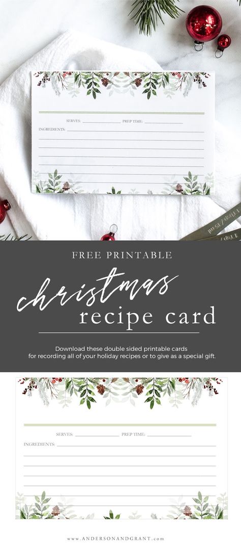 Organize all of your holiday recipes with these free printable Christmas recipe cards. #Christmas #freeprintable #Christmasbaking #recipecard #DIYgift #andersonandgrant Winter Stationary Printable Free, Cute Recipe Cards, Christmas Gift Template, Christmas Wrapping Ideas Creative, Diy Christmas Gifts Food, Holiday Recipe Card, Recipes Cards, Christmas Recipe Cards, Free Printable Christmas Cards