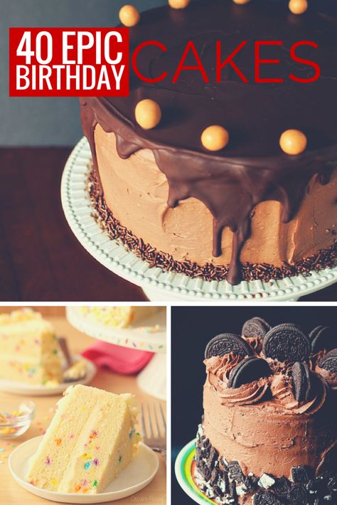 40 Epic Birthday cakes to inspire and step up your next baked creation \\ PasstheSushi.com Diy Birthday Cake, Birthday Cake Flavors, Birthday Cake With Photo, Homemade Birthday Cakes, A Birthday Cake, Birthday Cake Chocolate, Best Cake Recipes, Birthday Cake Recipe, Birthday Cake Ideas