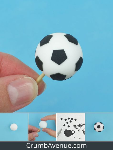 how to make a fondant football ball, gum paste, modelling paste, cake decorating, sugar odeling, cake craft, soccer ball, team, football player, football cake, cake decorations, cupcake topper, field, match, cake for boys Soccer Cake Pops, Fondant Football, Fondant Numbers Topper, Soccer Cakes, Soccer Cupcakes, Fondant Numbers, Christening Cake Girls, Soccer Birthday Cakes, Diy Cake Pops