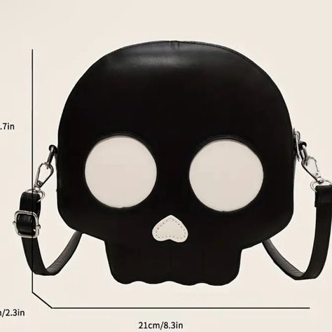 Nwot Black Skull Crossbody Skull Bags, Cartoon Backpack, Novelty Bags, Estilo Punk, Skull Head, Style Punk, Black Skulls, Halloween Festival, Head Shapes