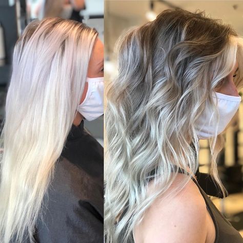 Root Melt Blonde Before And After, Reverse Balayage Platinum Blonde, Platinum Reverse Balayage, Reverse Balayage Cool Tone, Bleach Blonde To Balayage, Blonde To Balayage Before And After, Reverse Bayalage, Reversed Balayage, Reverse Balayage Before And After