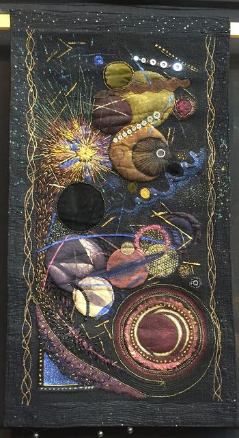 Fabric Patchwork Art, Galaxy Quilt Pattern, Space Textiles, Celestial Quilt, Space Textiles Art, Moth Quilt, Night Sky Quilt, Planets Quilt, Galaxy Quilt