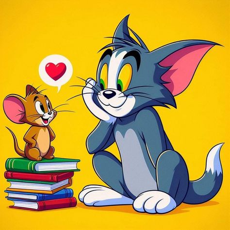 Tom And Jerry Drawings, Tom And Jerry Tattoo Design, Watch Dp, Deepavali Message, Tom And Jerry Baby, Tom And Jerry Drawing, School Wall Art Ideas, Tom Ve Jerry, Cartoon Wall Painting