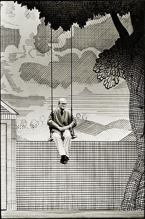 Craig Easton: David Hockney on the set of 'The Rake's Progress', Saddlers Wells, London. Stage Set Design, Pop Art Movement, Old Boxes, David Hockney, Stage Set, Scenic Design, The Opera, Stage Design, British Artist