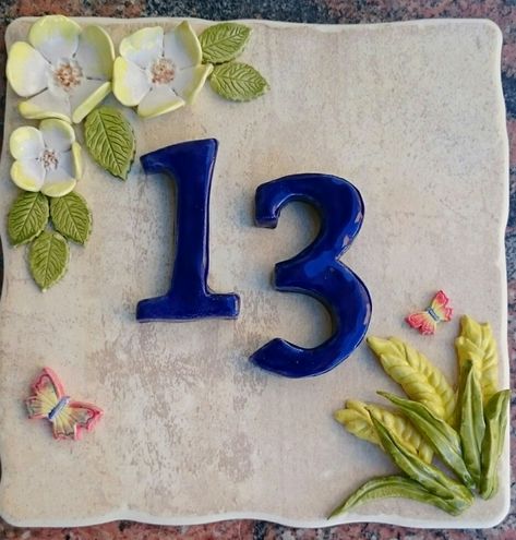 Clay House Number Plaque, Ceramics Tiles, Beginner Pottery, House Number Plaque, Clay Houses, Fabric Hearts, House Signs, Hand Built Pottery, Clay Art Projects