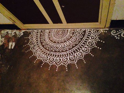 #diwali #Rangoli Alpona Colourful, Flower Alpona Design, Easy Alpona Design Bengali, Rangoli Painting On Floor, Jhuti Designs, Diwali Doodle, Bengali Alpona, Alpana Designs, Rangoli Painting